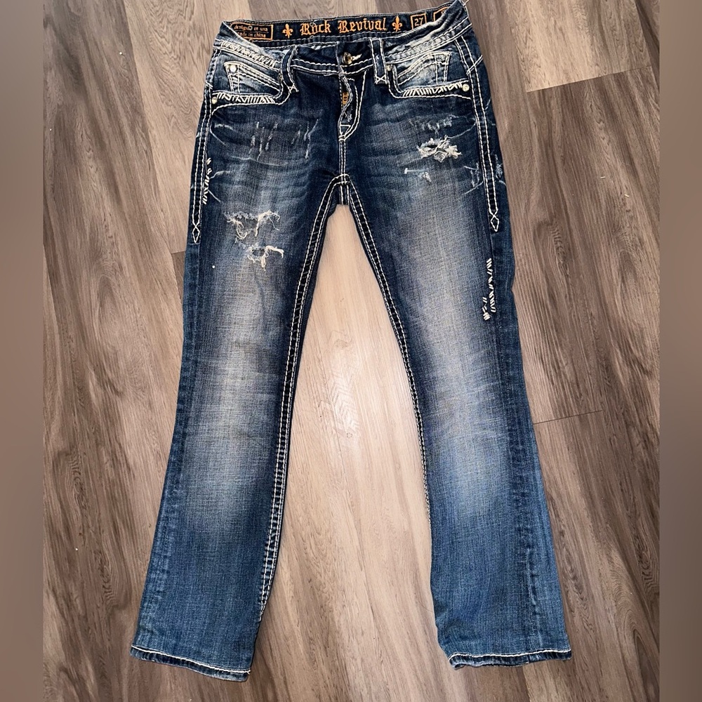 Rock Revival women’s Maggie Boot cut buckle Size 27 x 30 Embellished Blue jeans